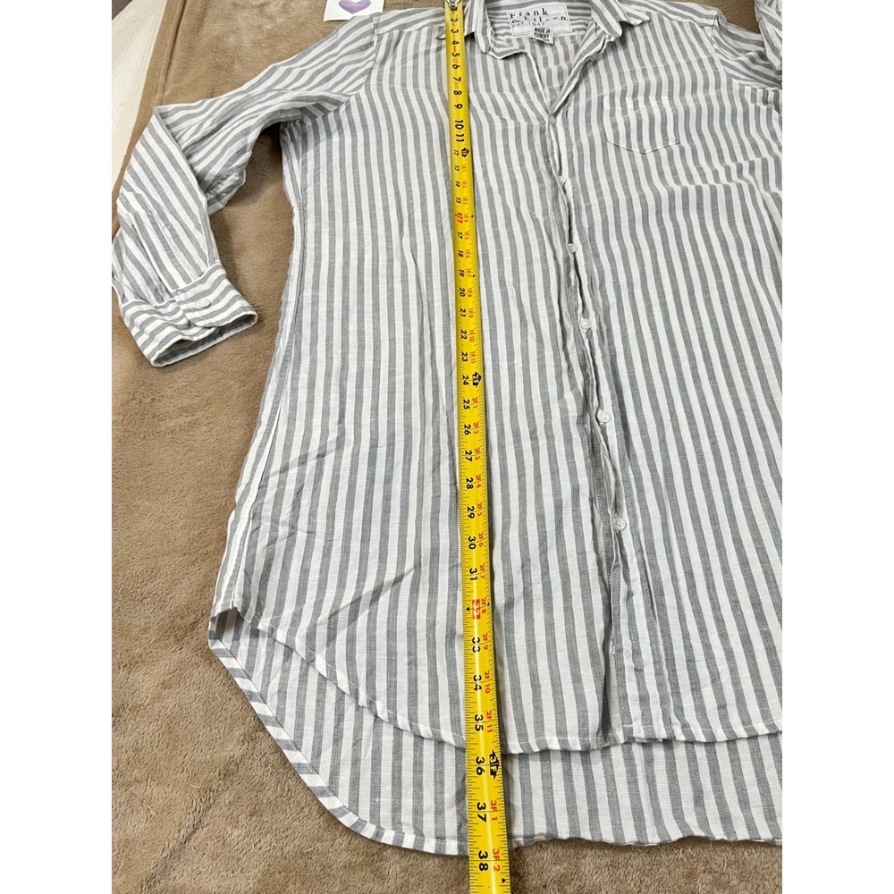 Frank & Eileen Mary Shirt Dress Womens L Gray White Linen Cotton Striped L/S EUC - Picture 7 of 8